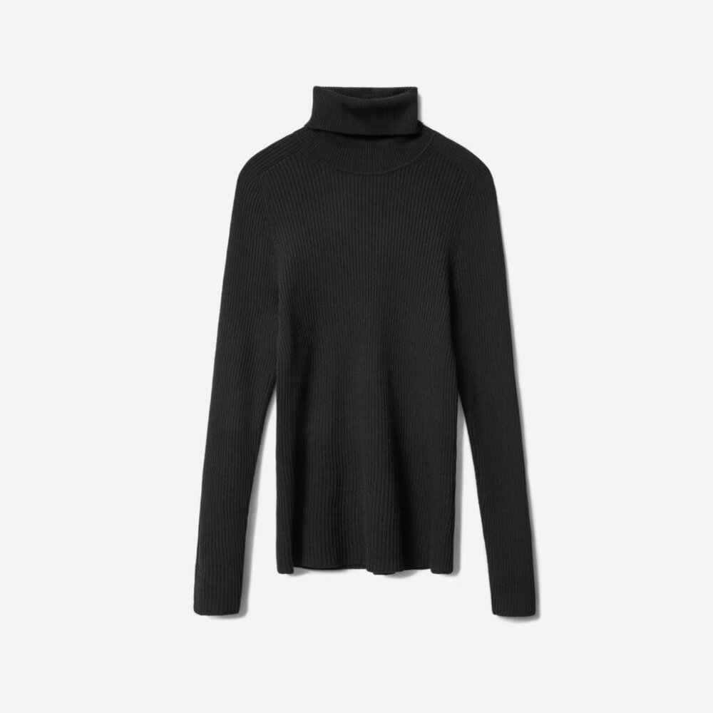 Everlane The Italian Merino Rib Turtleneck in Black Size Large